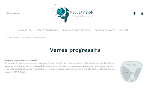 Capture d'écran du site web de Scubavision